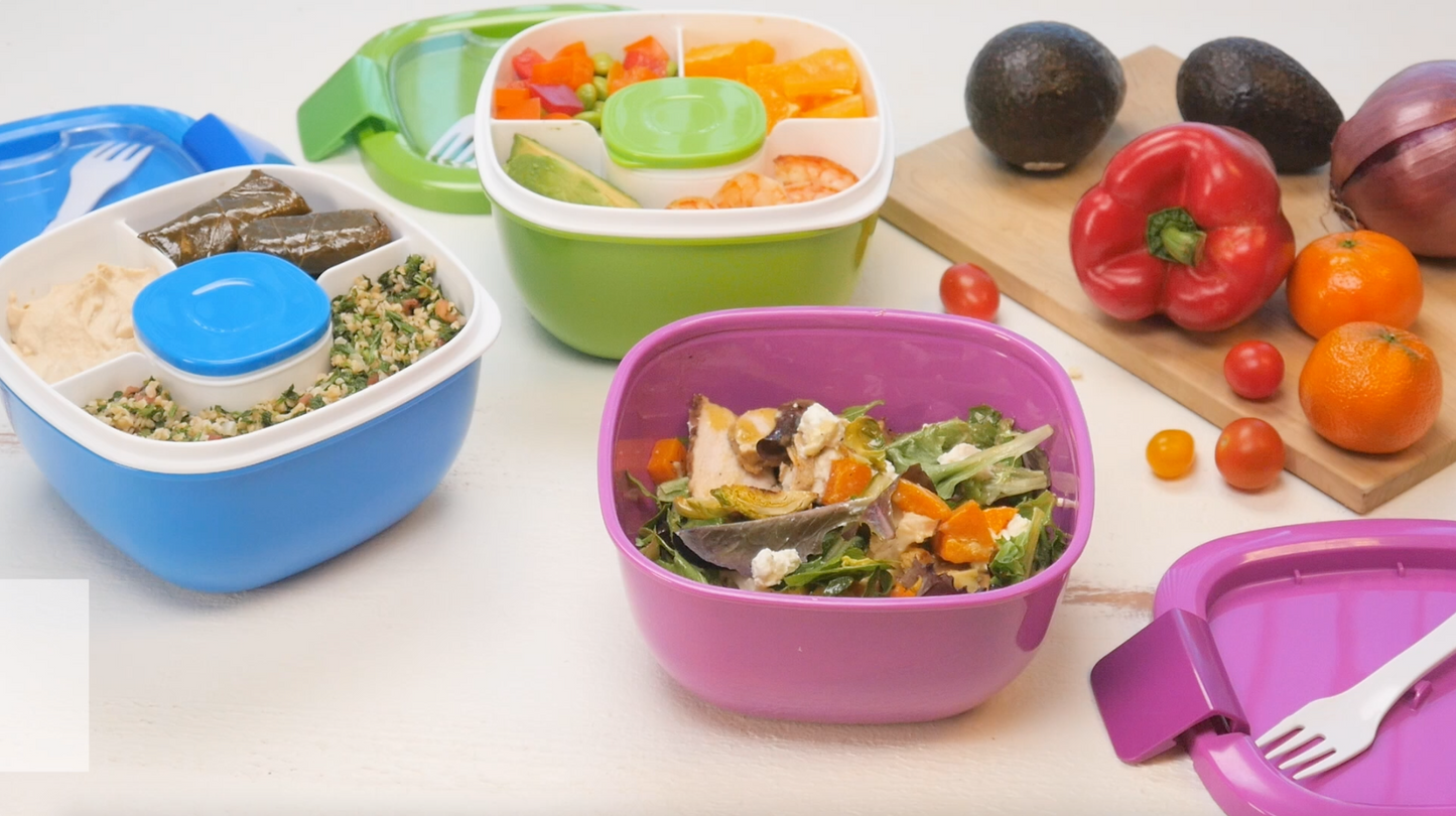 Bentgo® Salad - Stackable Lunch Container with Large 54-oz Salad Bowl, 4-Compartment Bento-Style Tray for Toppings, 3-oz Sauce Container for Dressings, Built-In Reusable Fork & BPA-Free (Blush Marble)
