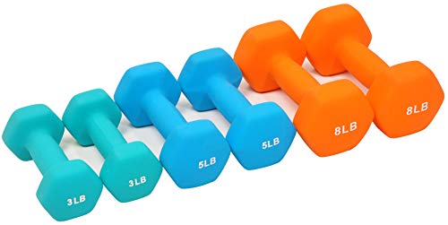 Sporzon! Colored Neoprene Coated Dumbbell Set with Stand