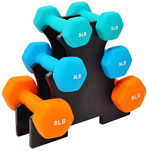 Sporzon! Colored Neoprene Coated Dumbbell Set with Stand